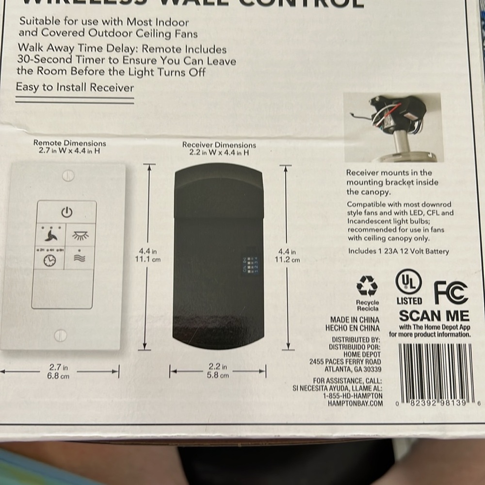 Hampton Bay Ceiling Fan Wireless Wall Control - Picture 5 of 5